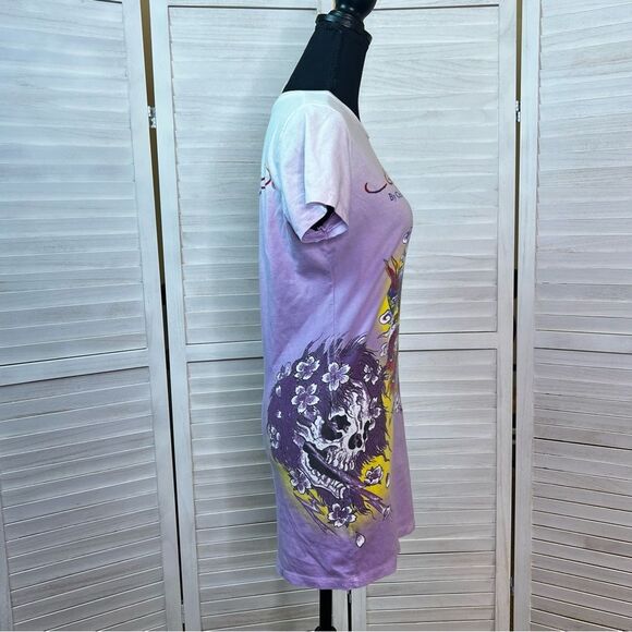 Ed Hardy Y2K Dragon & Skull Tattoo Graphic Tee Dress Small - Picture 3 of 13
